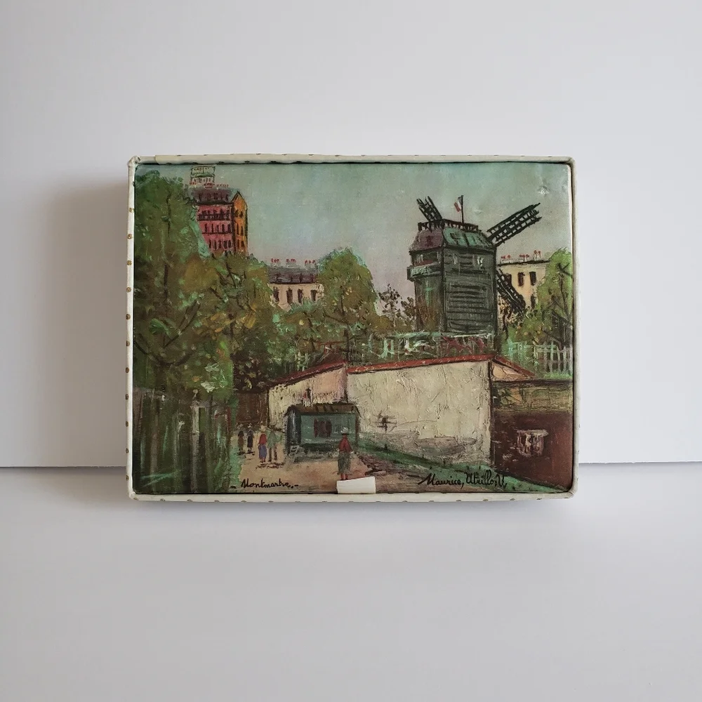 1960s Hosiery Hanes Box Satin Top Art Paris Scene ByMauricio Utrillo EMPTY Box !